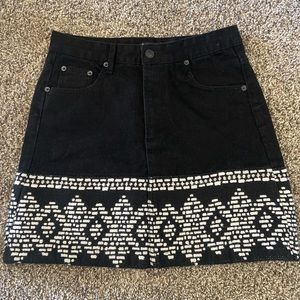 Black jean mini skirt with wool pattern